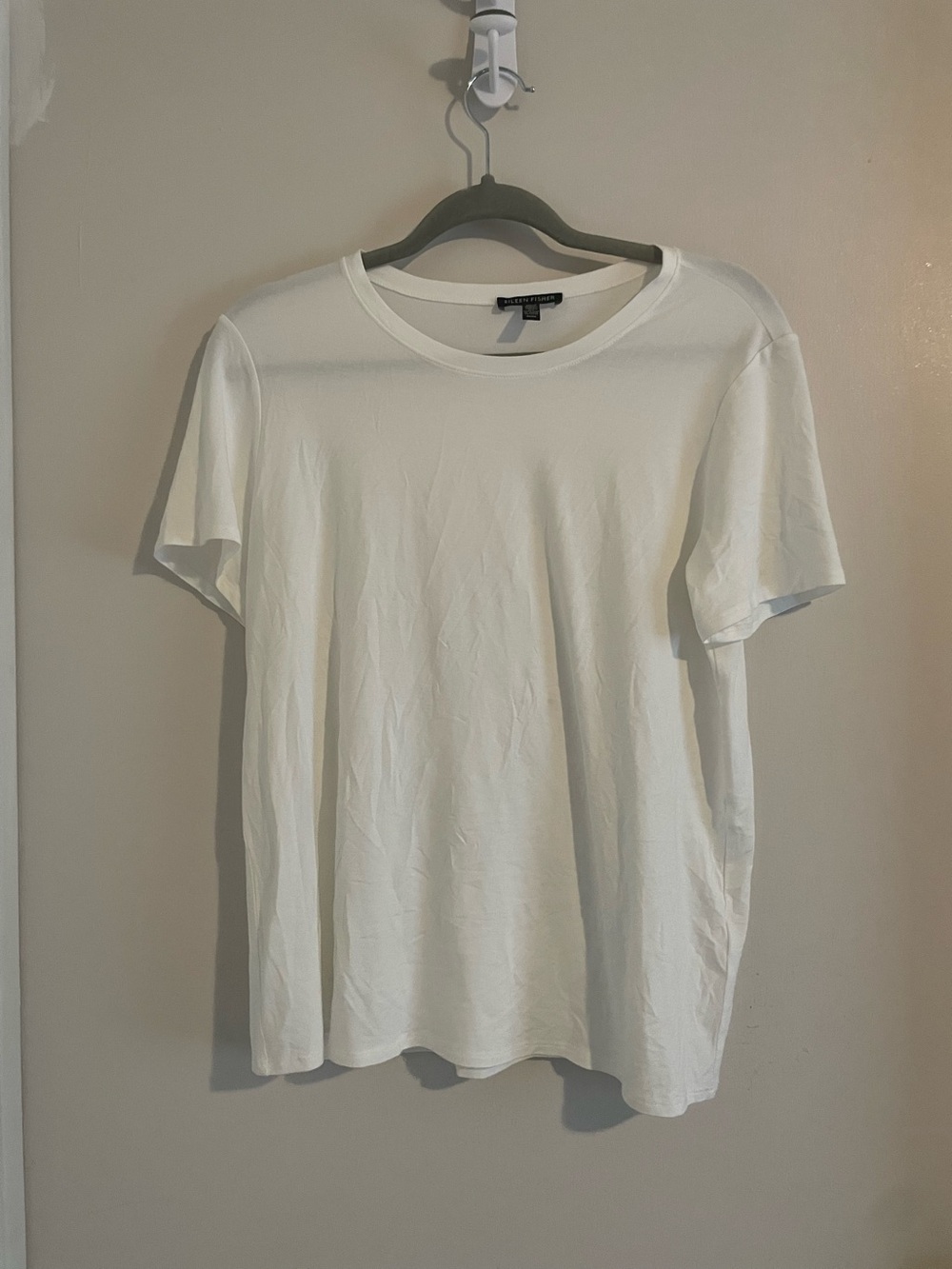 Eileen Fisher Ivory Short Sleeve Tee Size M EUC